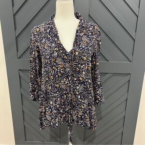 Anthropologie Navy Floral Blouse